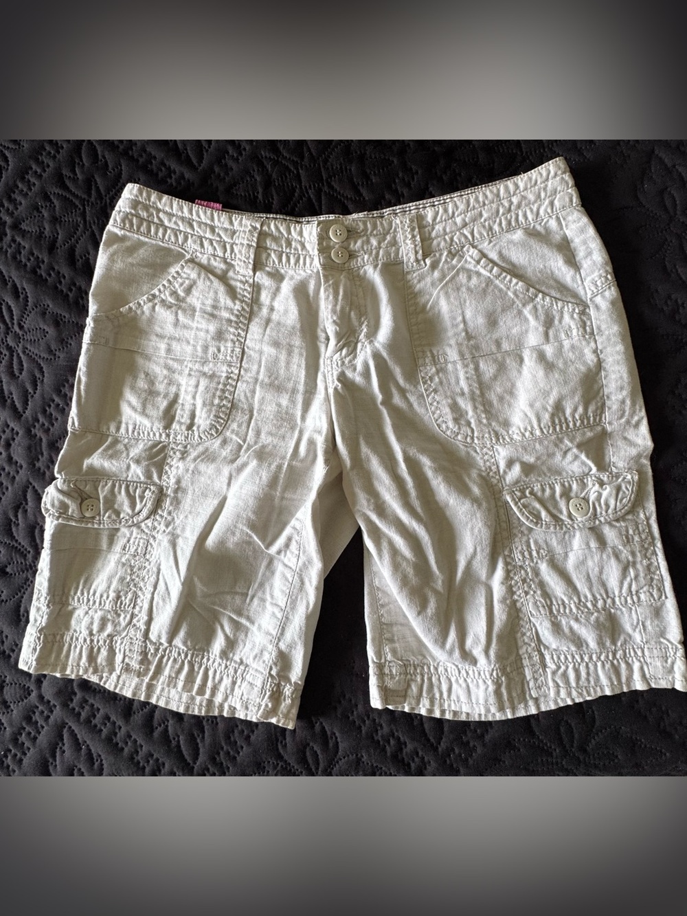 Roxy Striped White Shorts with Pink and Yellow Accents